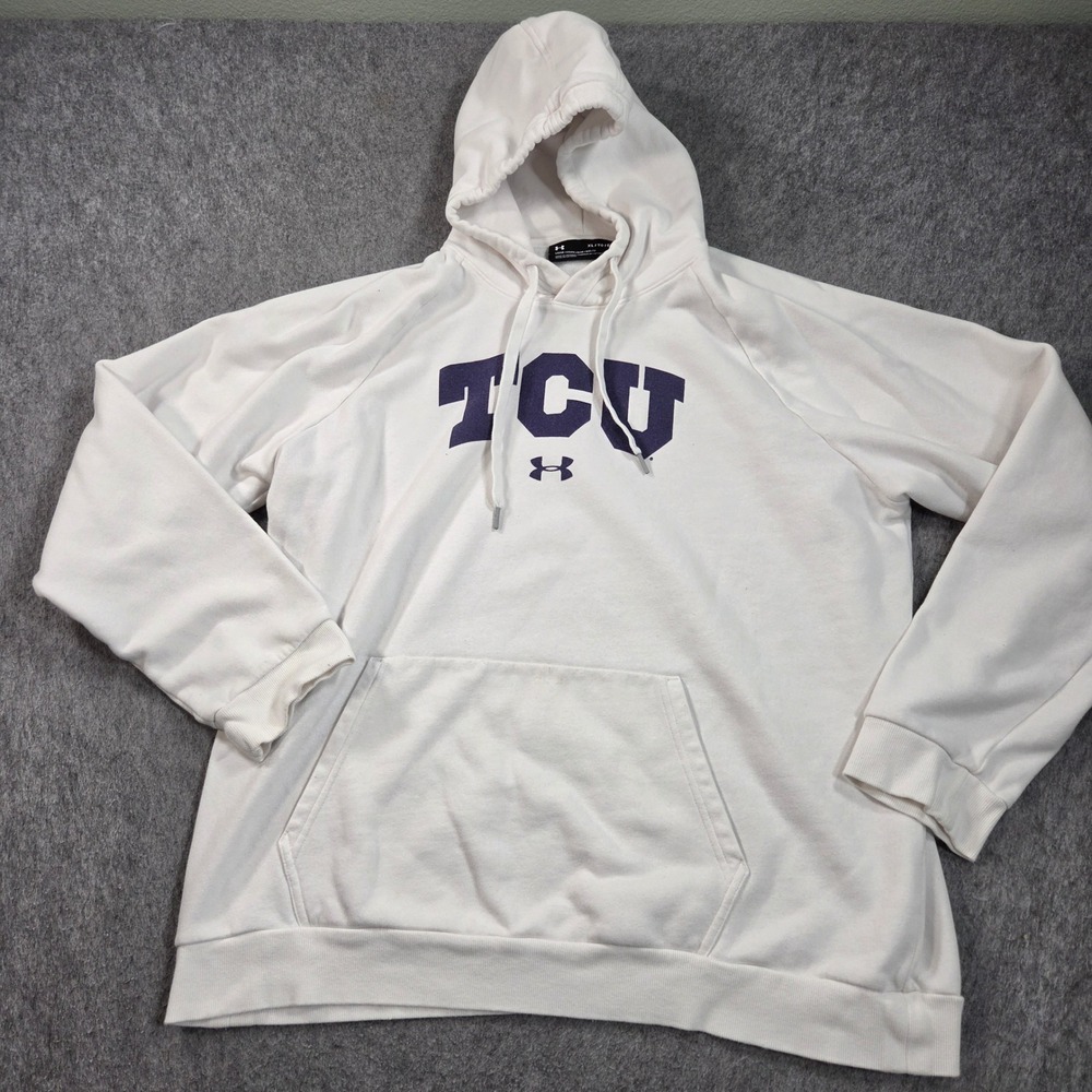 TCU Horned Frogs Hoodie Mens XL White Purple Pullover Sweatshirt Under Armour